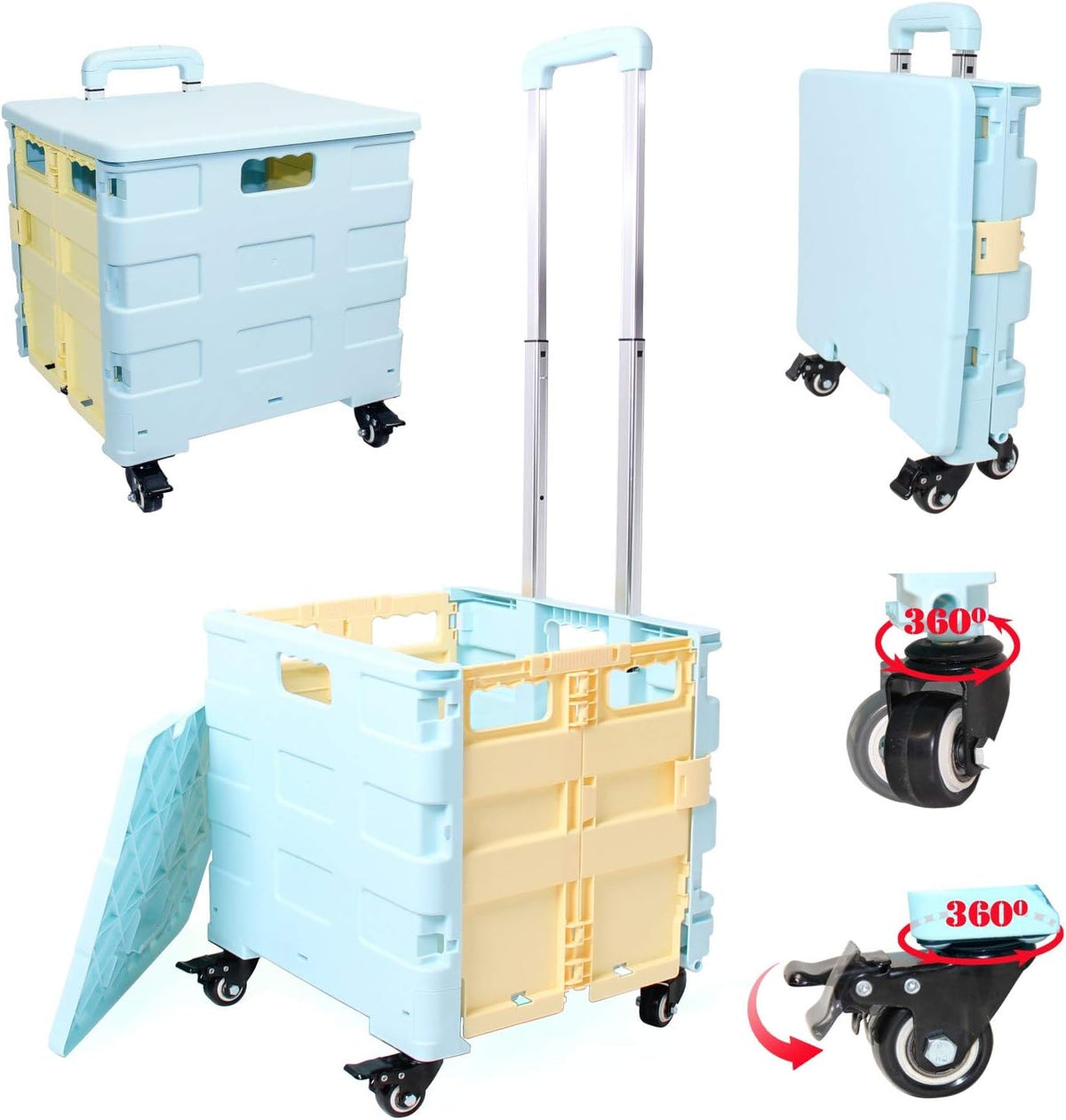 Foldable Rolling Cart with Wheels and Handle Pink Z297