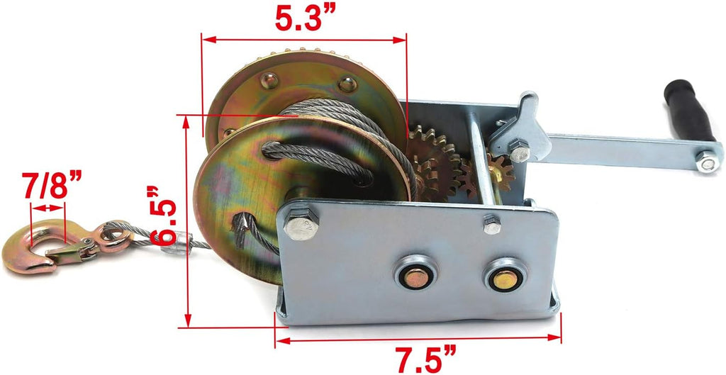 2000Lbs Dual Gear Hand Winch with 33FT Steel Cable Pack of 2 X914