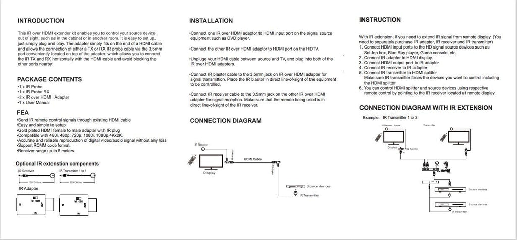 IR Emitter, IR Extender, Remote Control Extender Kit with IR Signal Receiver and 2 HDMI Adapters N5548