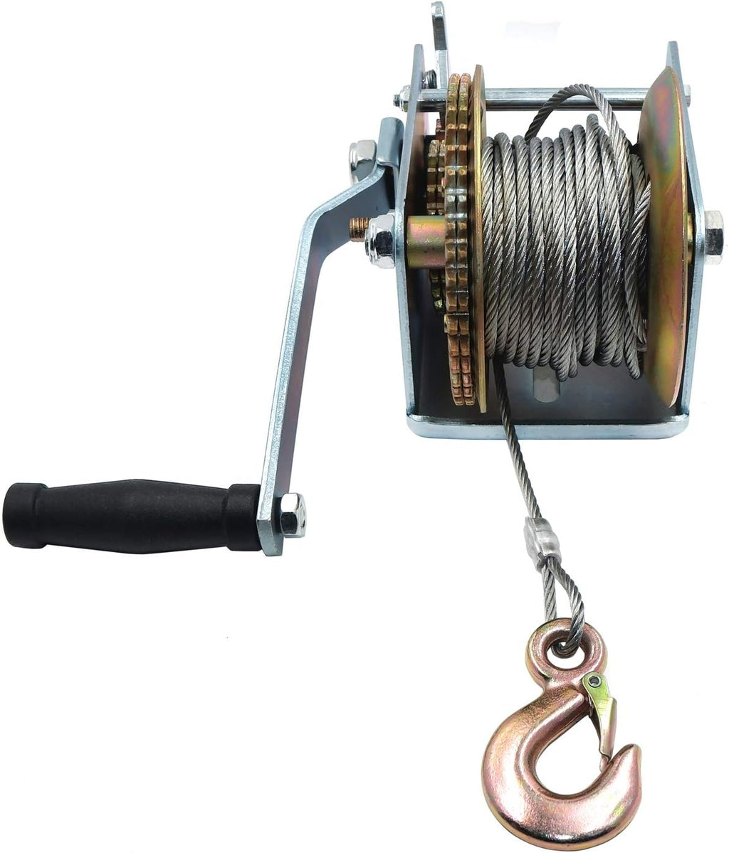 2000Lbs Dual Gear Hand Winch with 33FT Steel Cable Pack of 2 X914