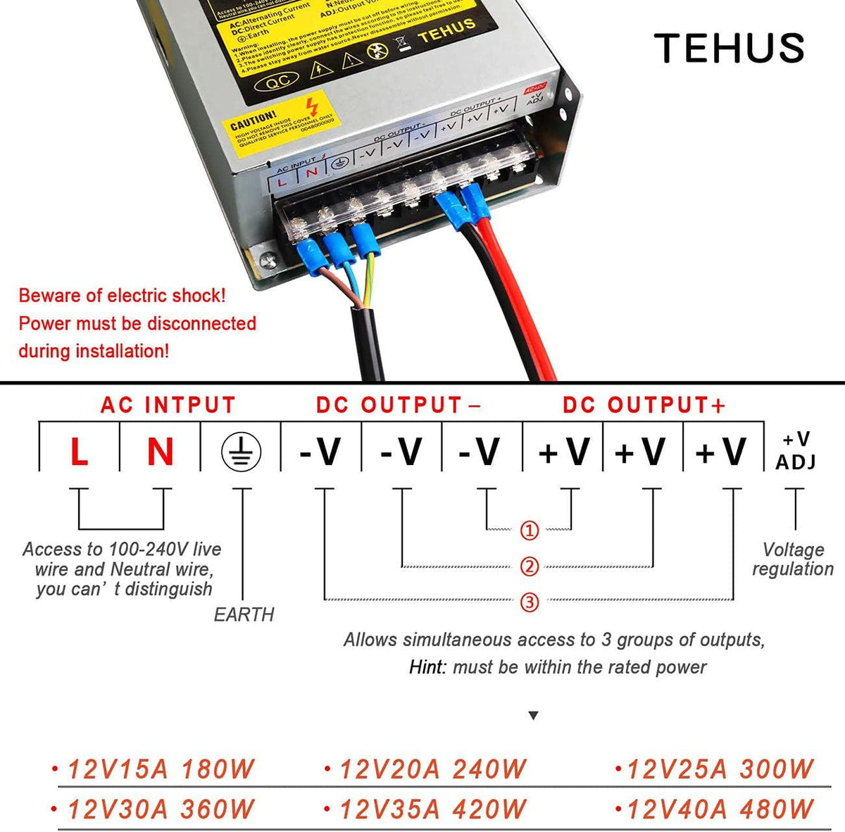 110V/220V to DC 12V 20A 240W Switching Power Supply J111796