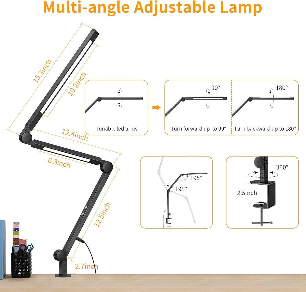 12W Dimmable Adjustable Color Modes Led Desk Lamp Y146634