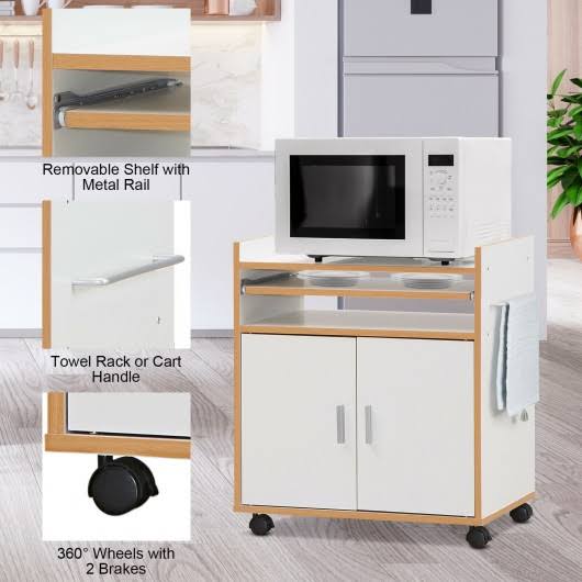 Rolling Kitchen Trolley Microwave Cart Storage Cabinet with Removable Shelf E5717