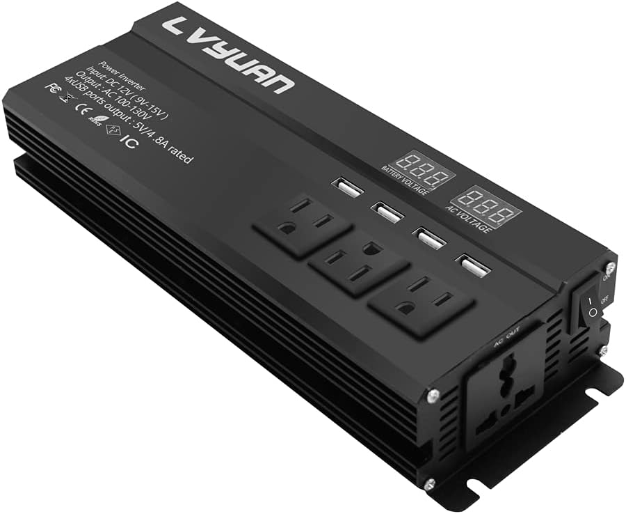 1000W Car Power Inverter 12V to 110V AC with 4 Outlets and 4 USB Ports F44345