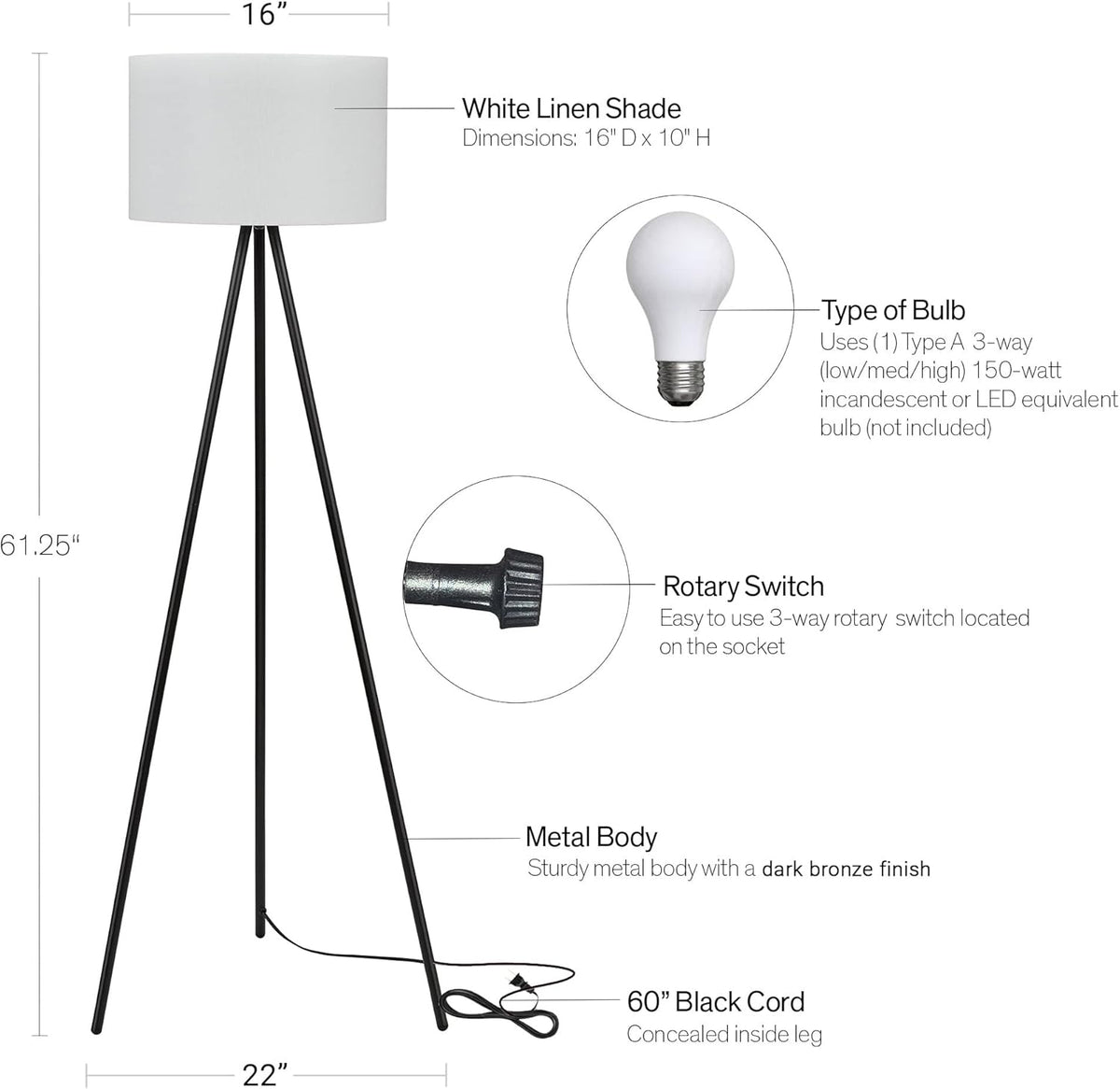 Black Tripod Floor Lamp X80905