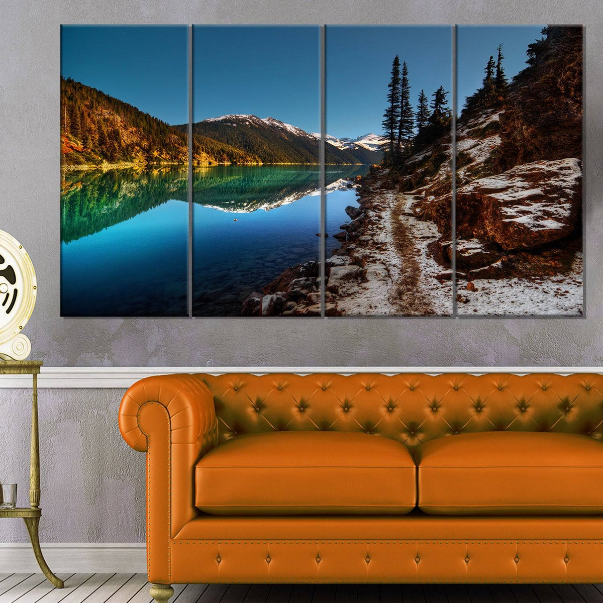 Blue Clear Lake with Mountains Canvas Art F774