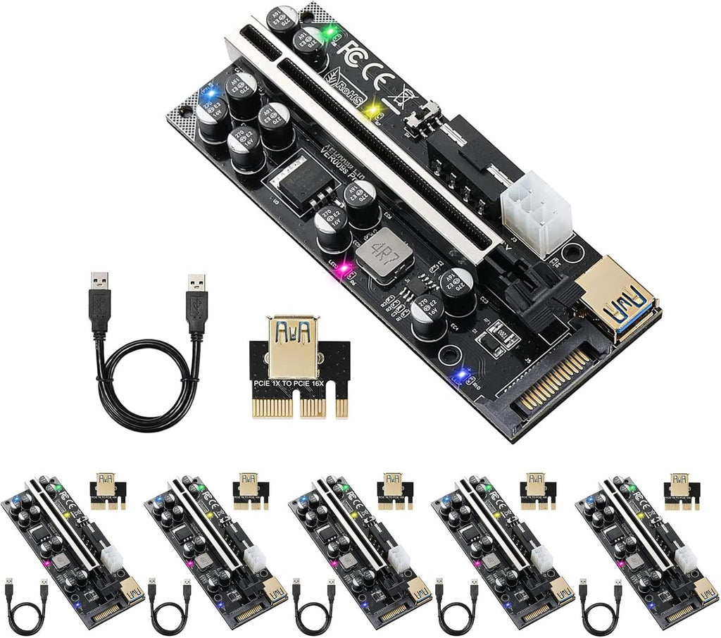 PCIE Riser with 6PIN SATA Power Cable and 60cm USB 3.0 Cable, 6 Pack E95975