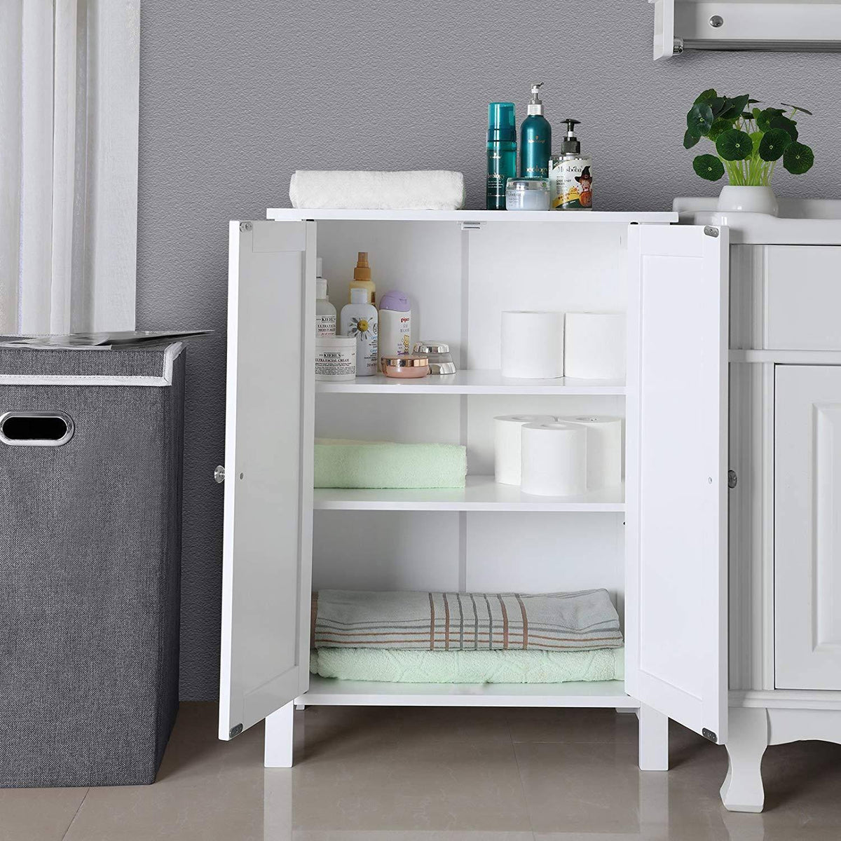 White Free Standing Bathroom Floor Cabinet with Adjustable Shelf F37920