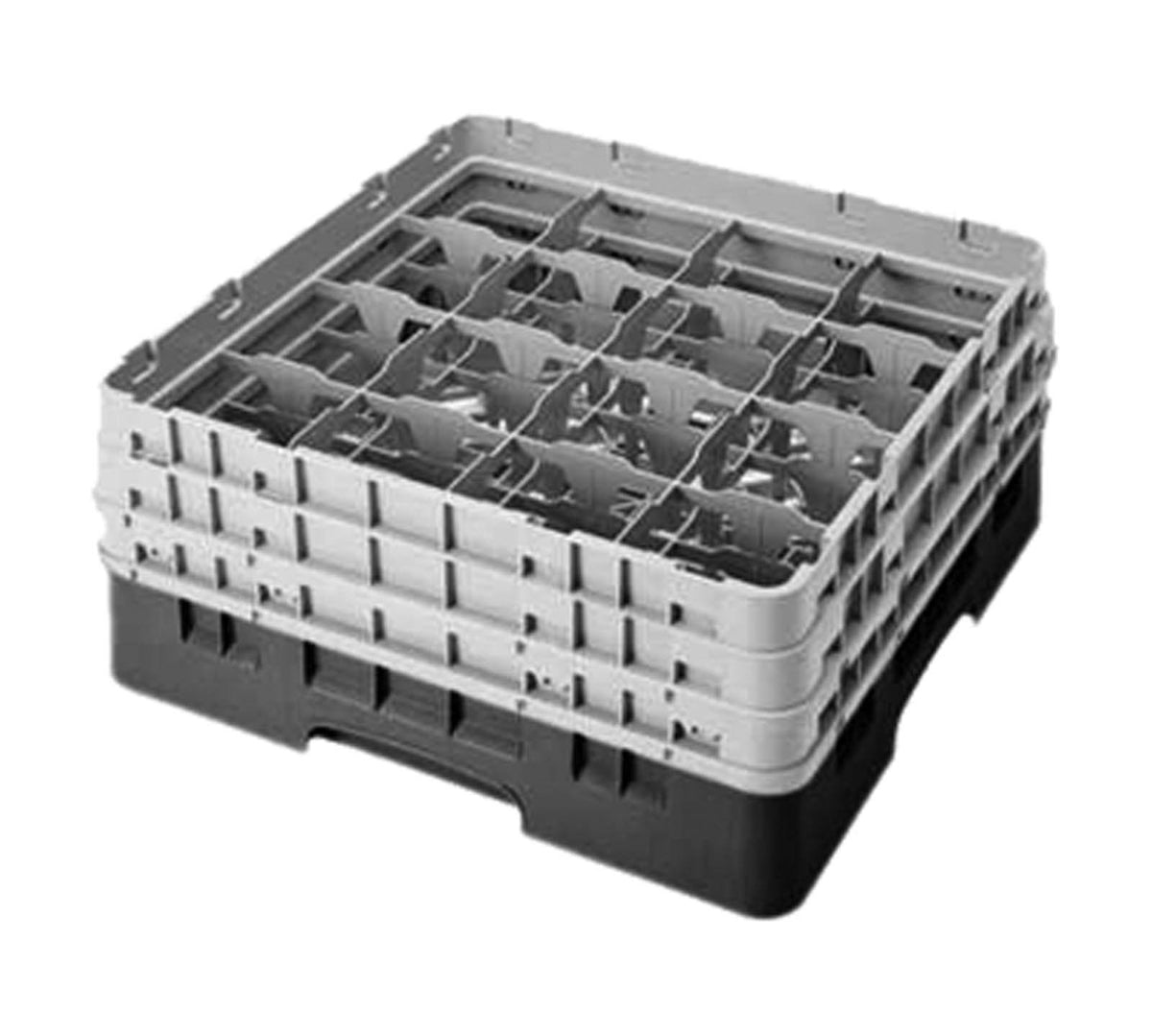 16-Compartment Glass Rack with 3 Gray Extenders F143