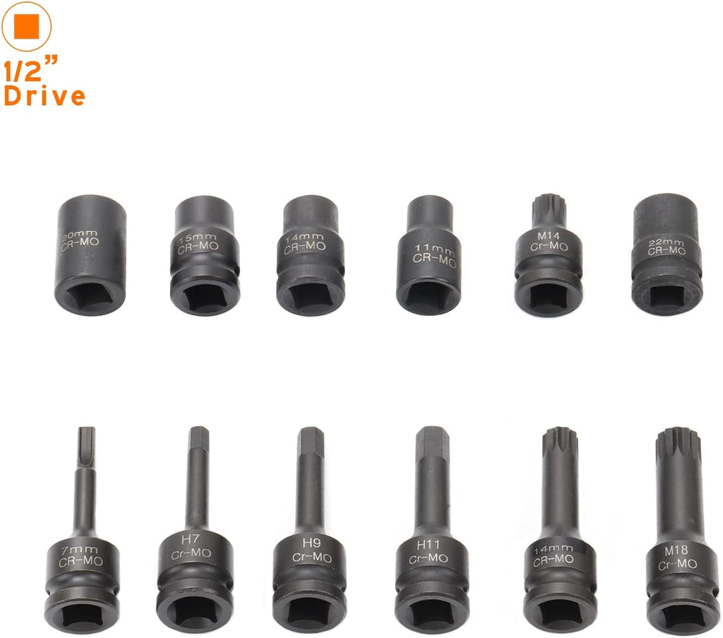 12 Pc Impact Brake Caliper Socket Set 1/2 Square Drive O578