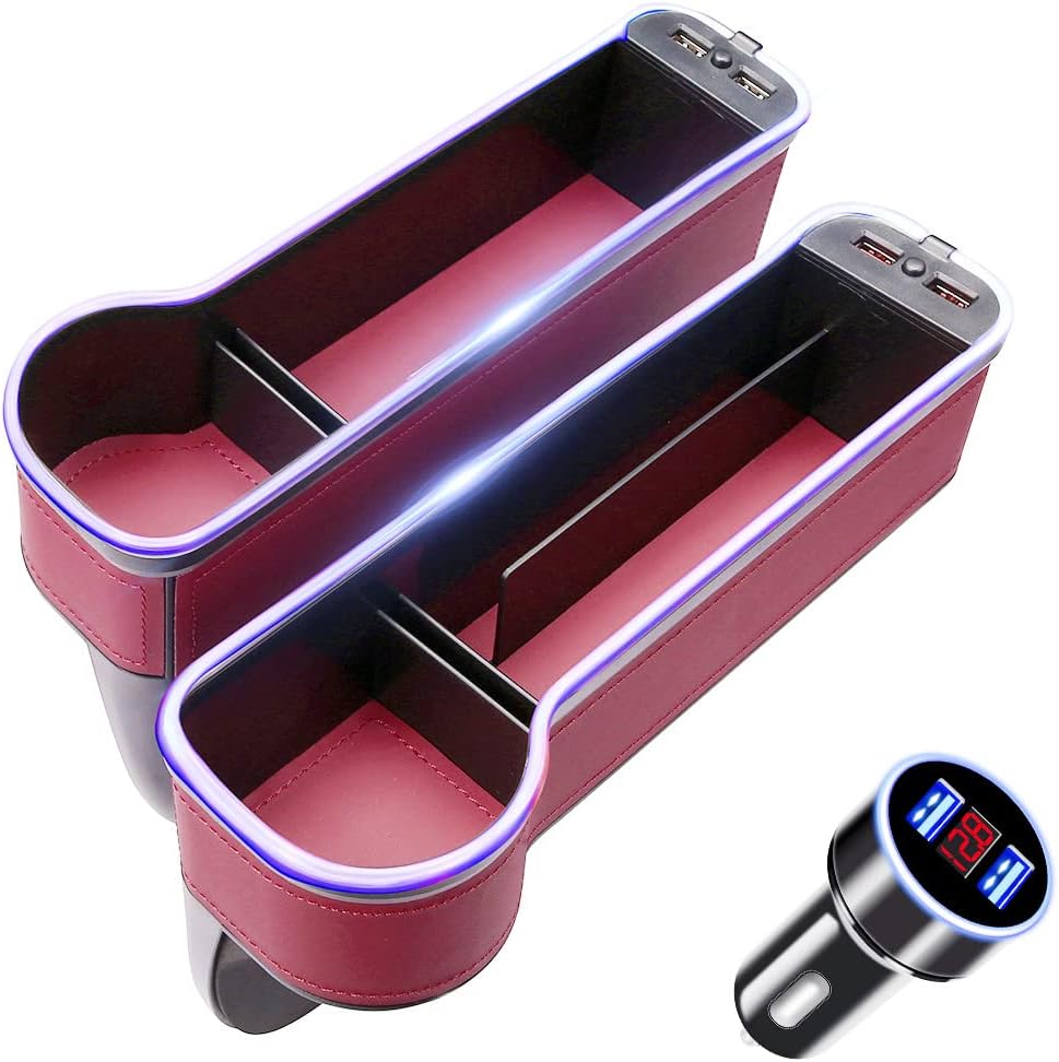 2 Pack Car Seat Gap Organizer with USB Car Charger and Cup Holder Black I82721