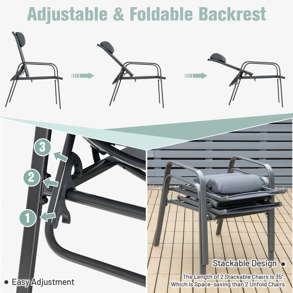 3PCS Adjustable Back Stackable Chairs Side Table Set Black N768