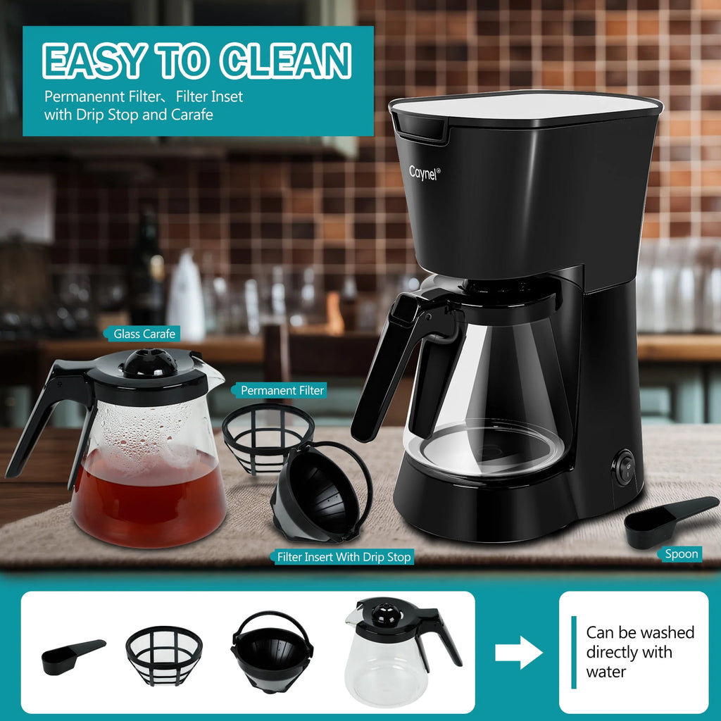 Black 5 Cups Programmable Coffee Machine 25 oz Water Tank U48316
