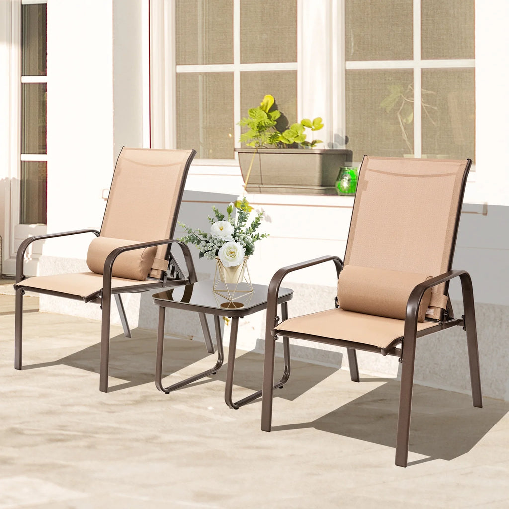 3PCS Adjustable Back Stackable Chairs Side Table Set Black N768
