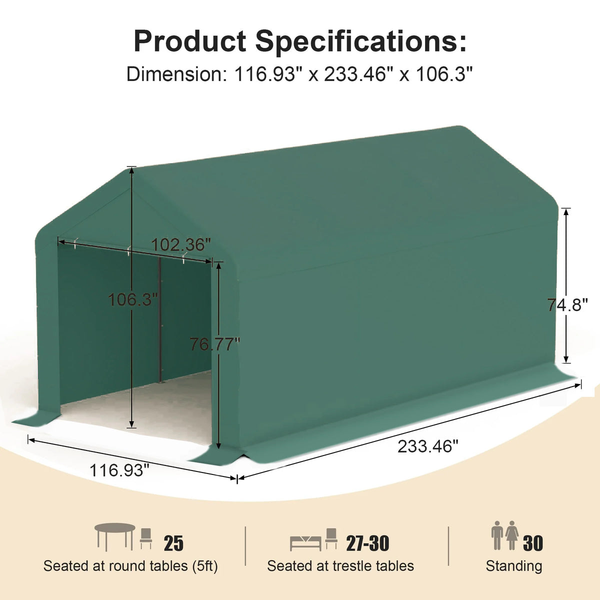 10 x 20ft Steel Carport with Side Walls O815