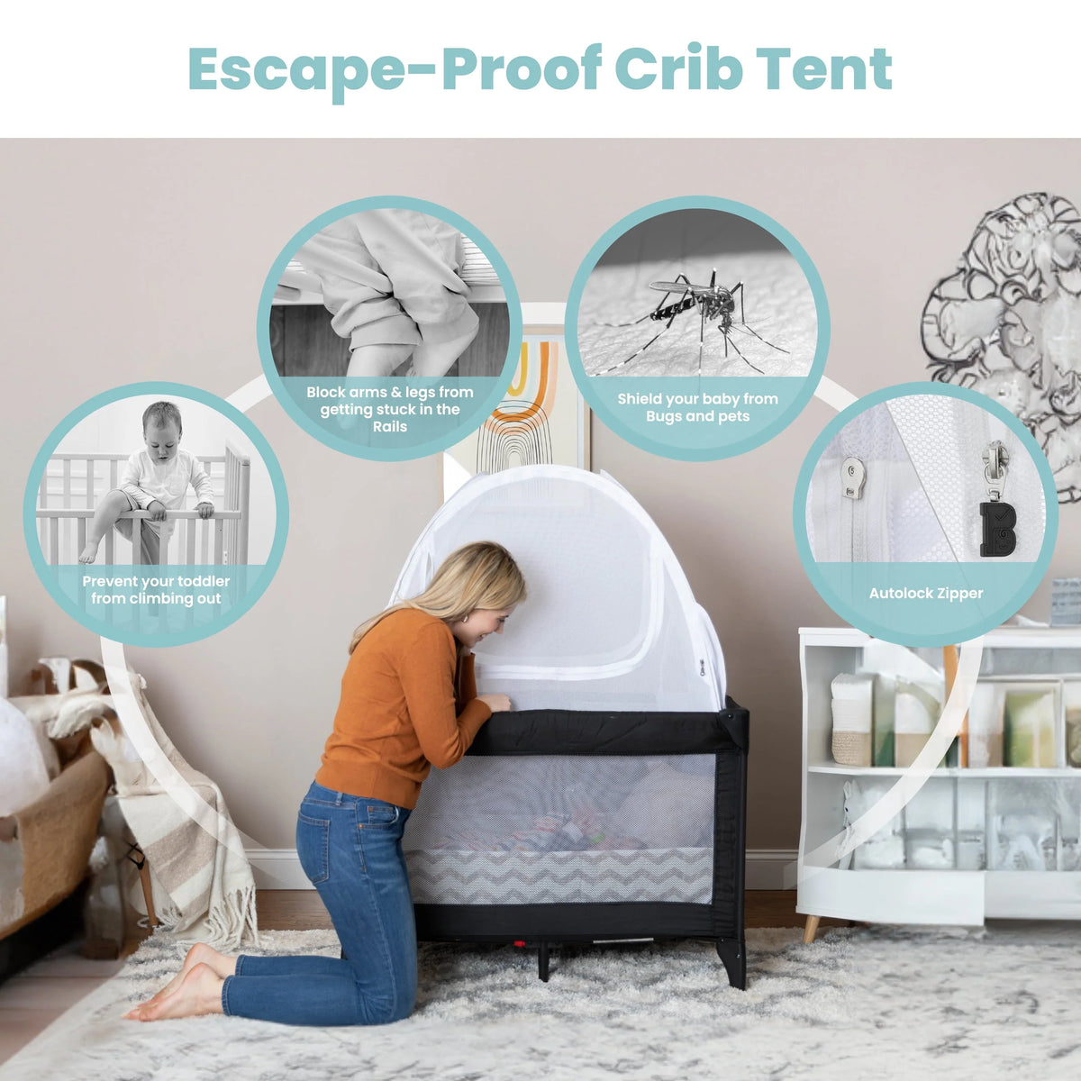 Baby Safety Pop Up Pack n Play Tent with Auto-Lock Zippers K93714