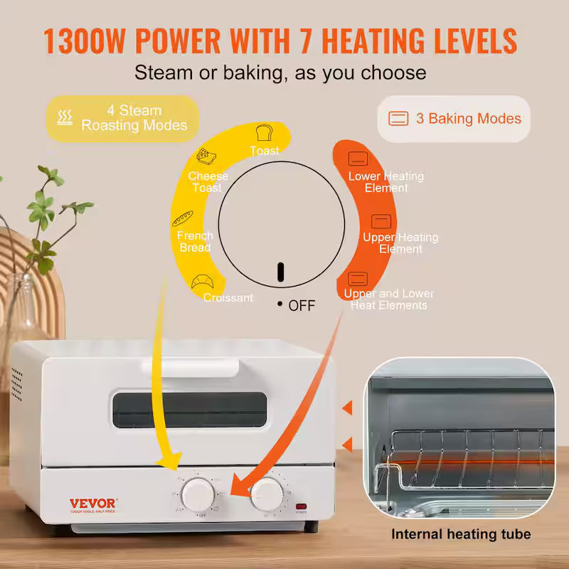 12L 1300W 5 In 1 Steam Convection Toaster Oven W186