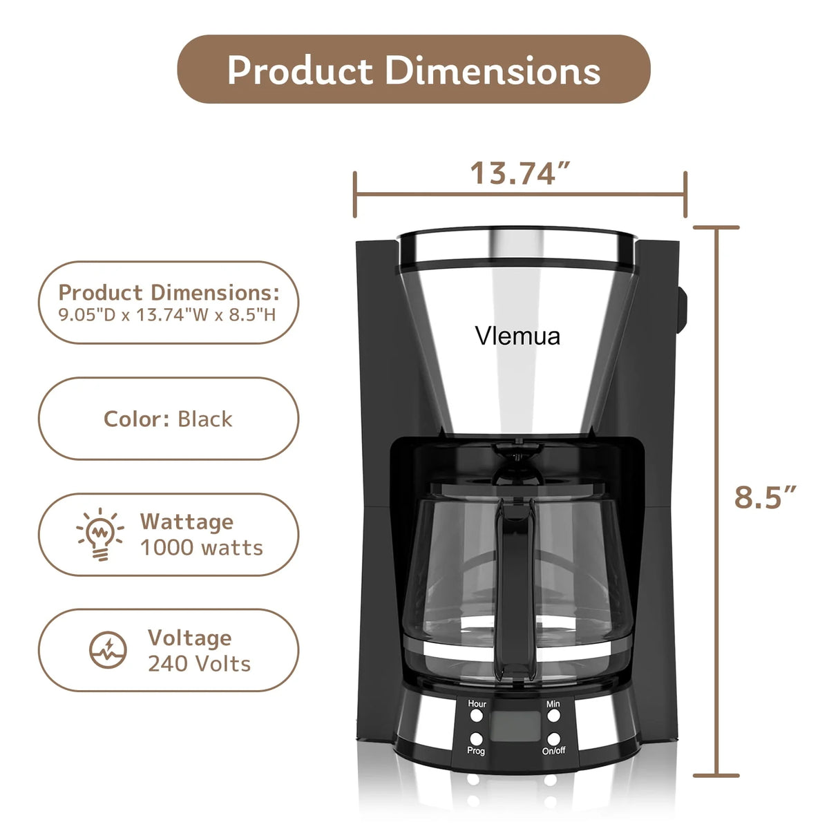 10-Cup Programmable Coffee Maker with Timer, Auto Shut Off, White L943497