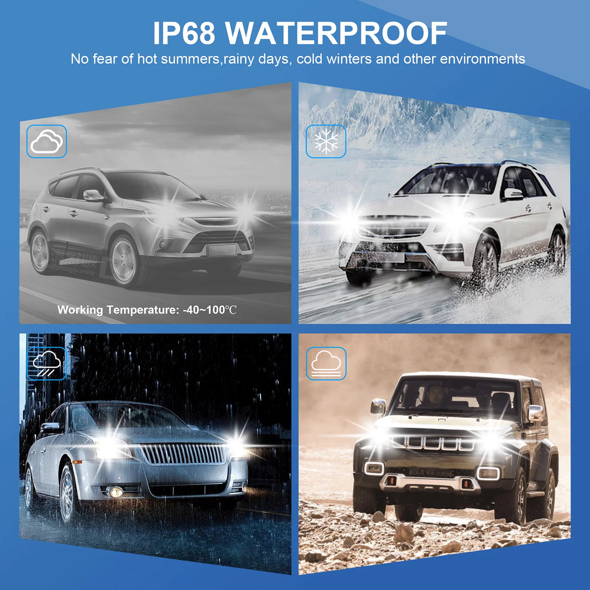 9005/HB3 LED Headlight Bulbs 100W 20000 Lumens 6500K Cool White IP68 Waterproof Pack of 2 C942