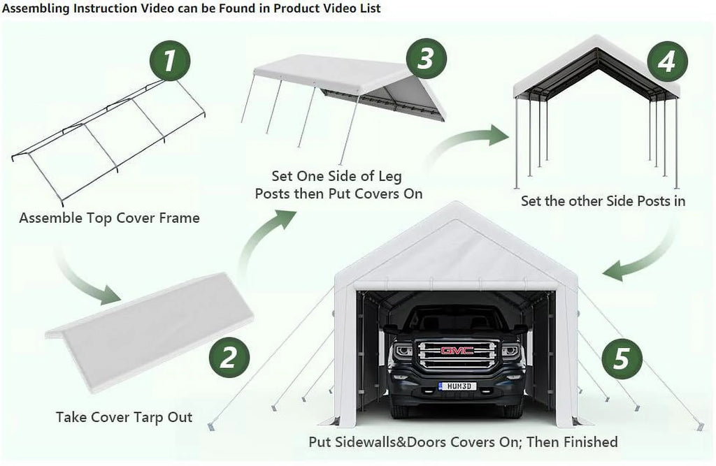 10 x 20ft Steel Carport with Side Walls O815