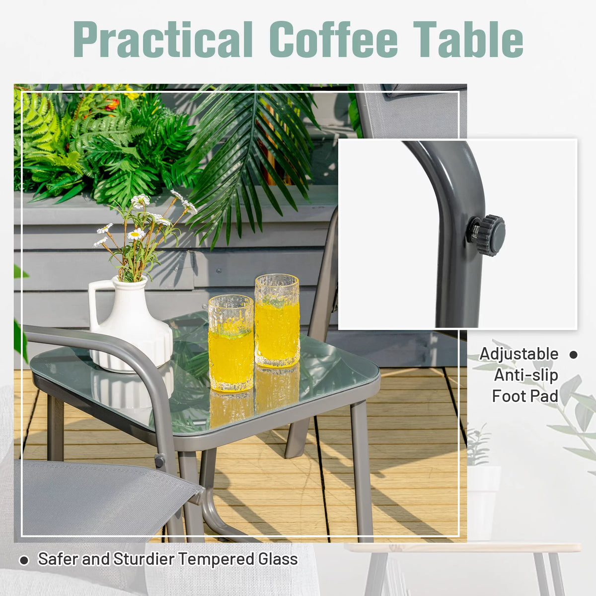 3PCS Adjustable Back Stackable Chairs Side Table Set Black N768