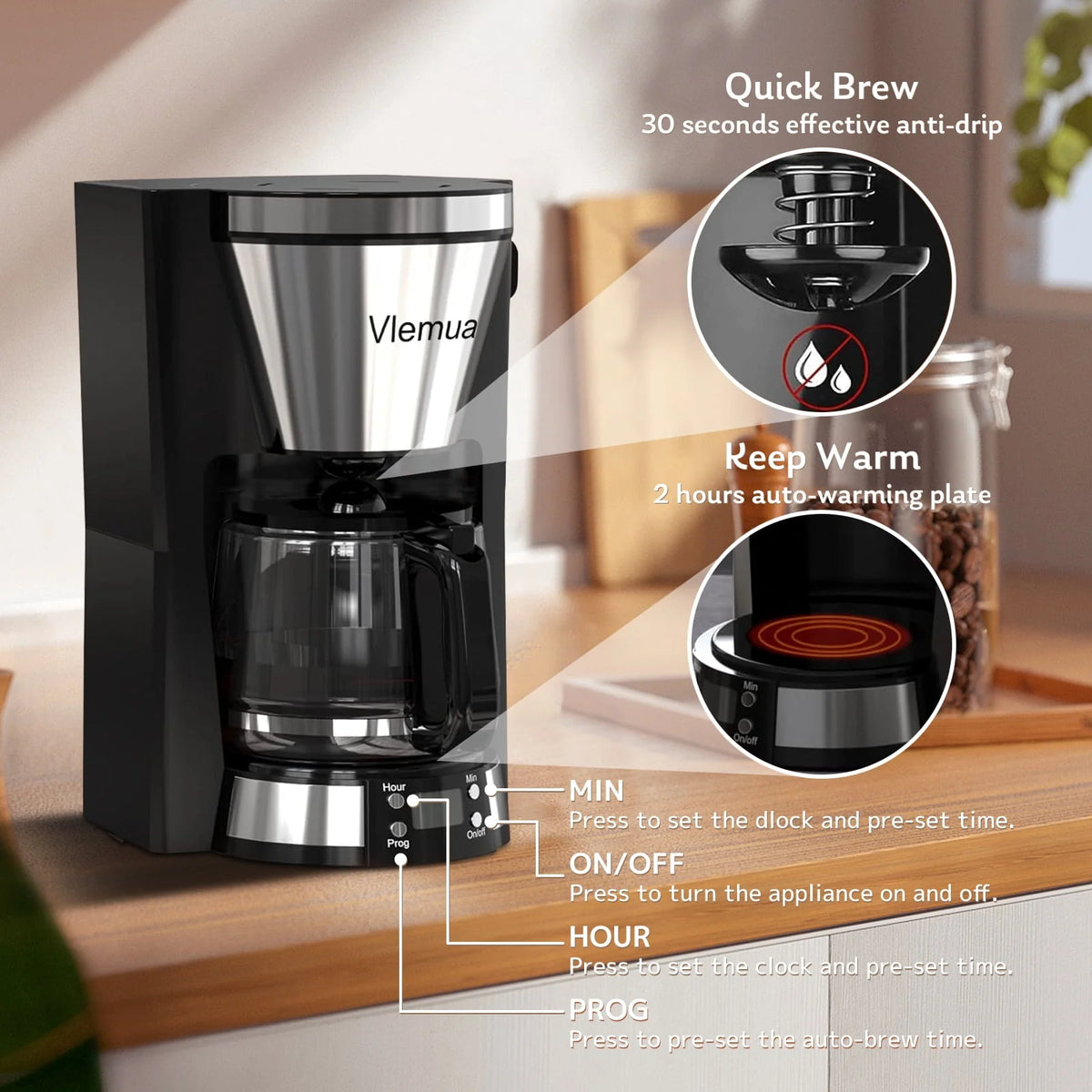 10-Cup Programmable Coffee Maker with Timer, Auto Shut Off, White L943497