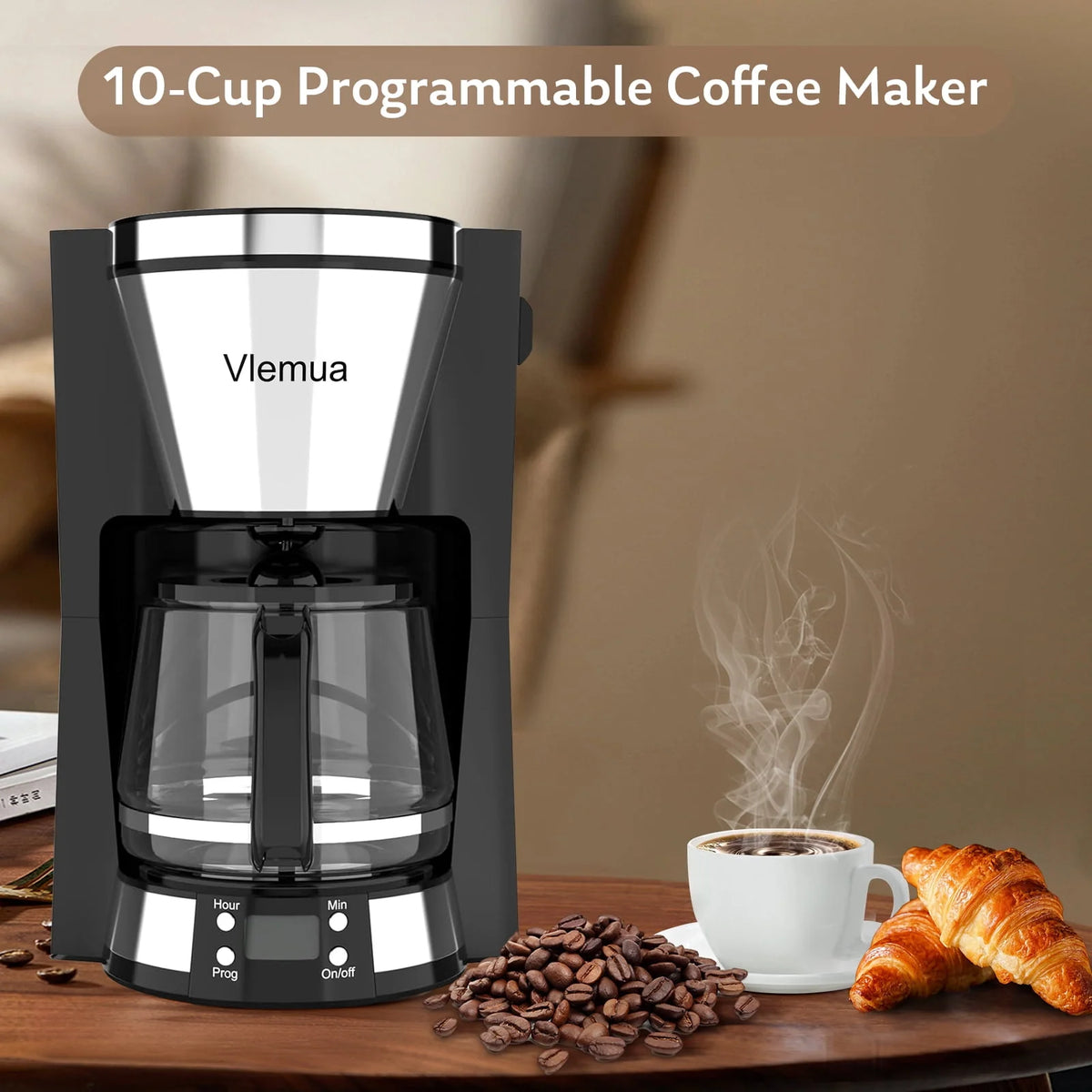 10-Cup Programmable Coffee Maker with Timer, Auto Shut Off, White L943497