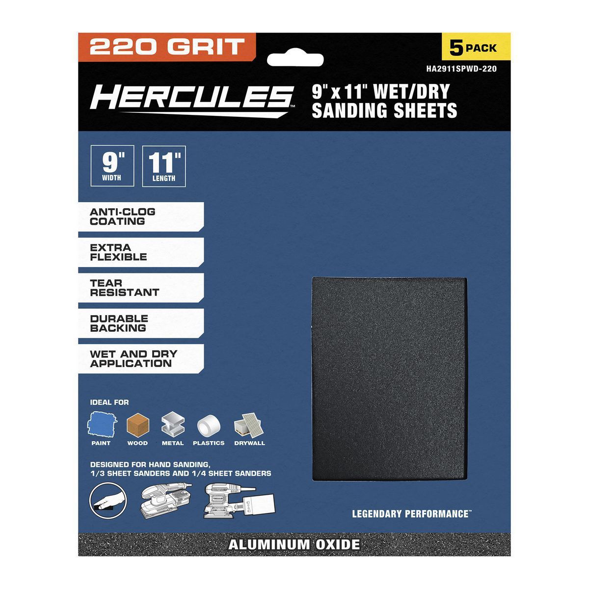 9 in. x 11 in. 220 Grit Wet/Dry Sanding Sheets 5-Pack A4839