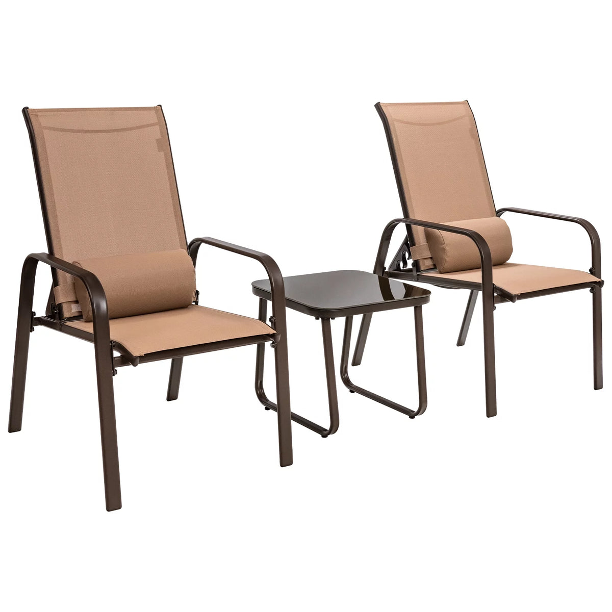 3PCS Adjustable Back Stackable Chairs Side Table Set Black N768