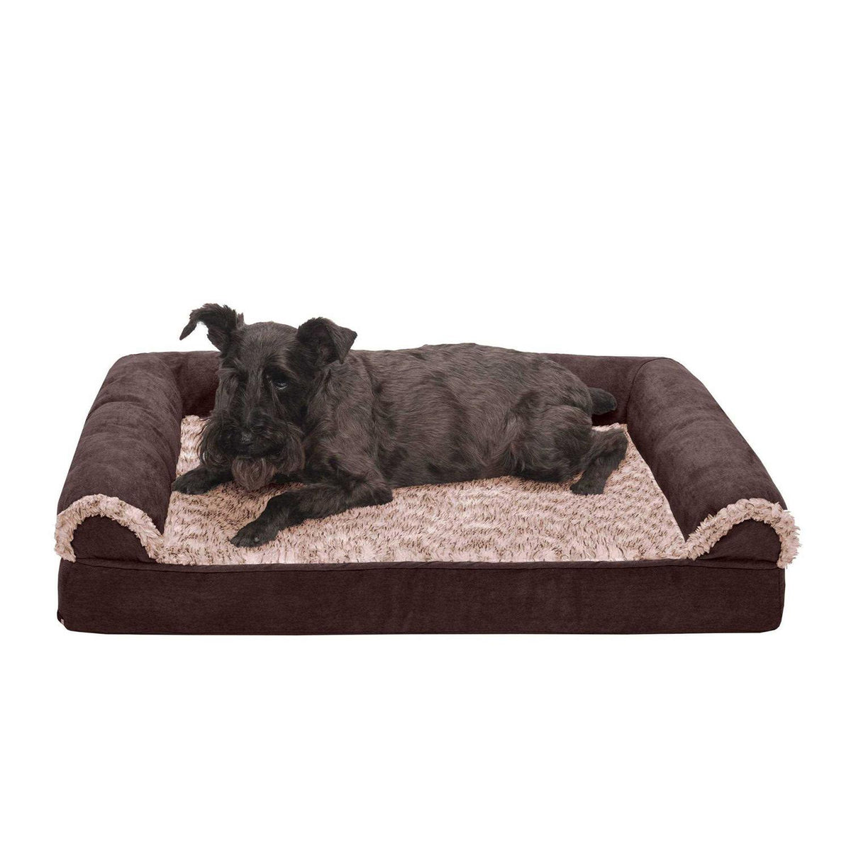 Two-Tone Faux Fur Suede Orthopedic Sofa Dog Bed S888