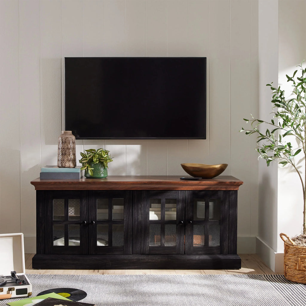 4-door TV Stand for TVs up to 85", White/Walnut Finish R39820