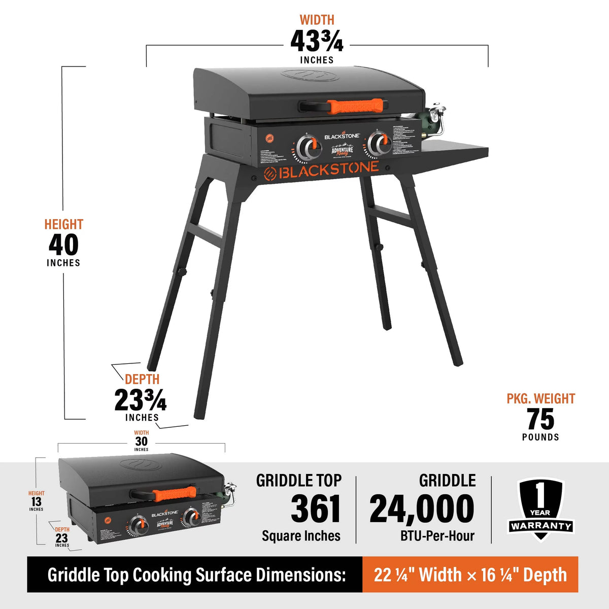 22 Propane Griddle with Stand and Adapter Hose D92390